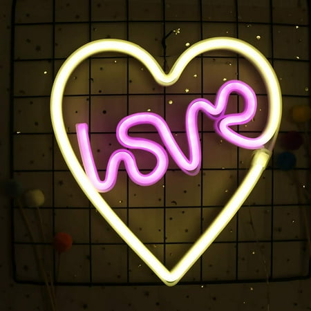 Led Neon Love Heart Shape Wall Sign Halloween For Cool Light
