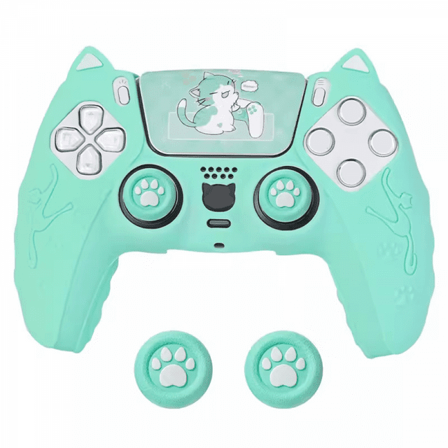 Coque de Protection en Silicone pour Manette PS5, Étui de Protection pour Manette avec Oreilles de Chat Mignonnes et Capuchon de Joystick