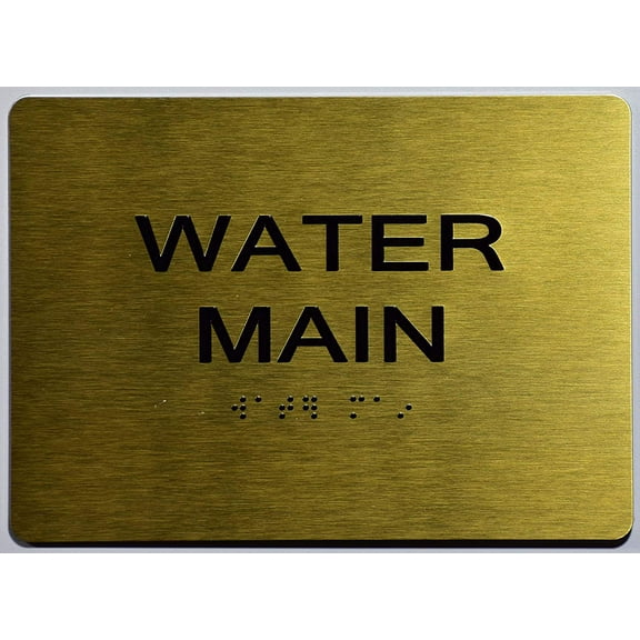 Water Main Sign - Gold(Aluminium, Gold/Black,Size 5x7) The Sensation line