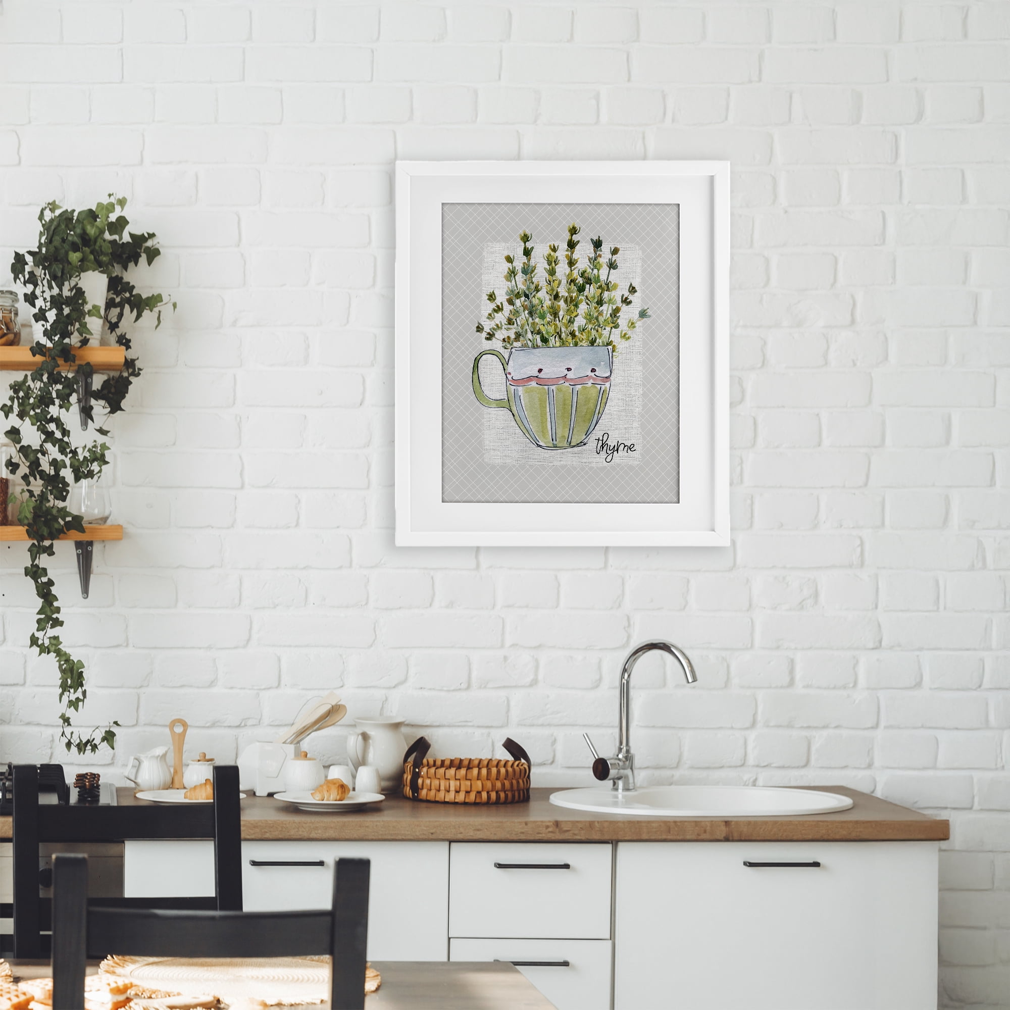 Stupell Industries Thyme Herb Mug White Framed Print Under Glass, design by Livi Finn
