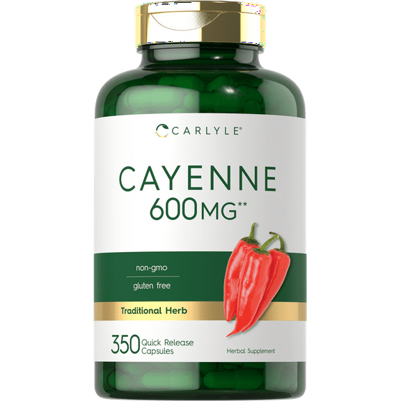 Cayenne Pepper Supplement | 600mg | 350 Capsules | by Carlyle