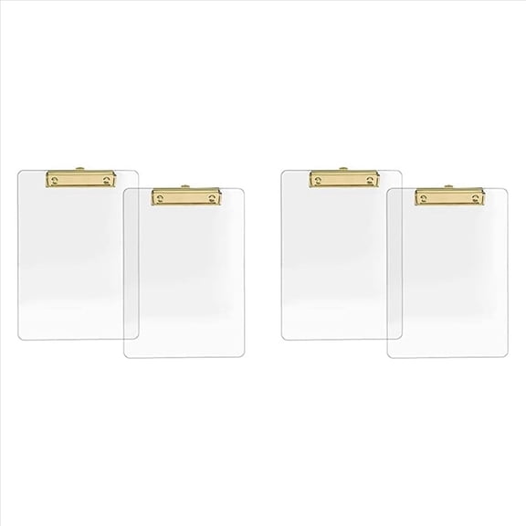 Rollbacks & More 4 Pack Clear Acrylic Clipboard with Gold Clip, 8.8X12.2 A4 Letter Size, School and ,Office Supplies
