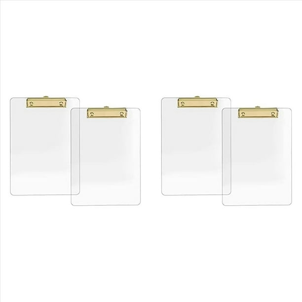 Paquete de 4 Portapapeles de AcríLico Transparente con Clip Dorado, TamañO Carta A4 de 8,8 X 12,2, Suministros Escolares y para el Hogar, Suministros de Oficina