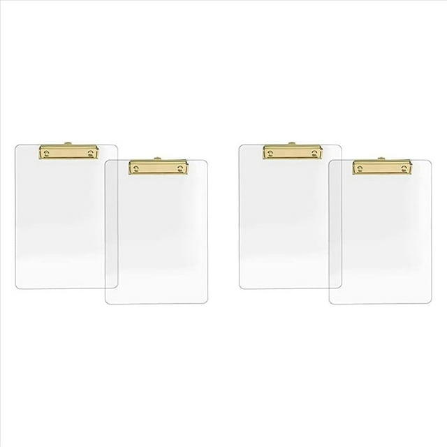 Paquete de 4 Portapapeles de AcríLico Transparente con Clip Dorado, TamañO Carta A4 de 8,8 X 12,2, Suministros Escolares y para el Hogar, Suministros de Oficina