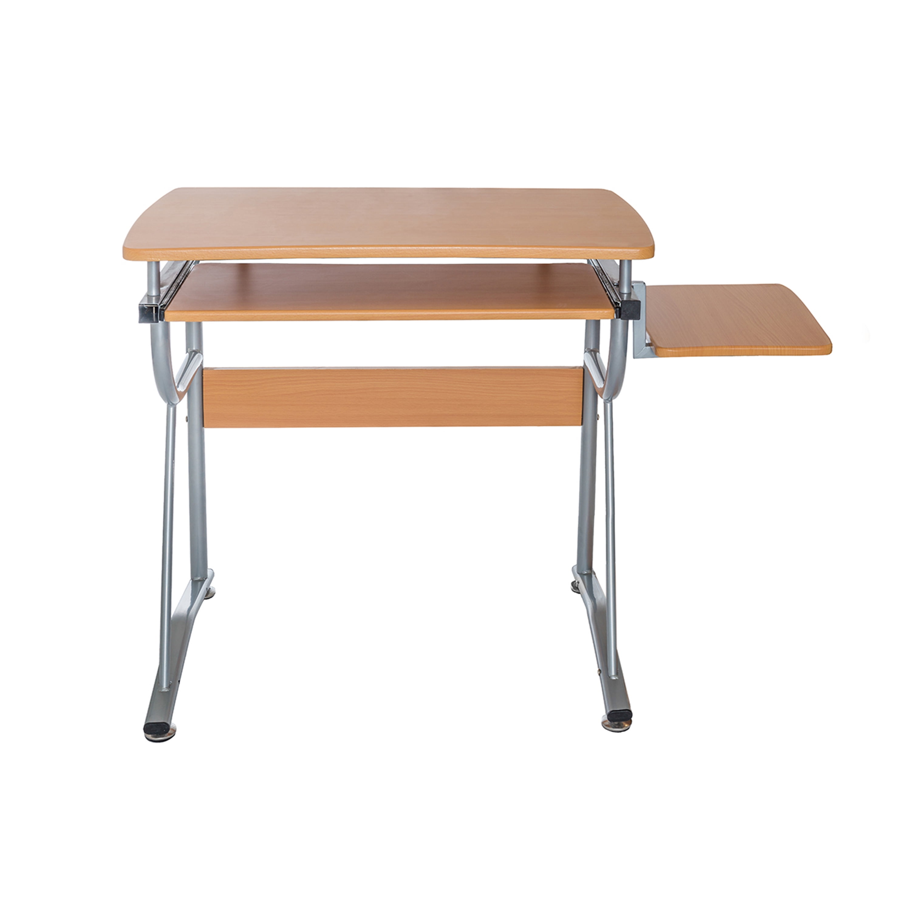 Compact Computer Desk with Side Shelf and Keyboard Panel, Cherry