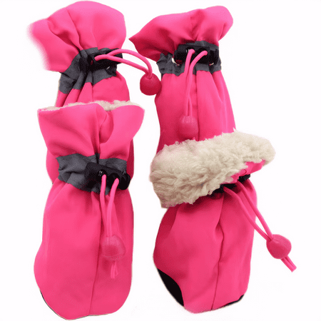 ZORVEX 4pcs Waterproof Winter Pet Dog Shoes Anti-slip Rain Snow Boots Footwear Thick Warm for Small Cats Dogs Puppy Dog Socks Booties Pink