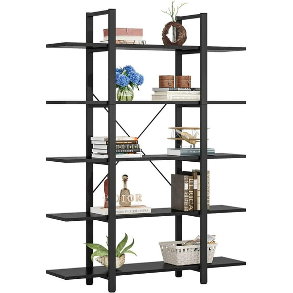 Tribesigns 5-Tier Bookshelf, Industrial Style Bookcase for Living Room, Bedroom, Black
