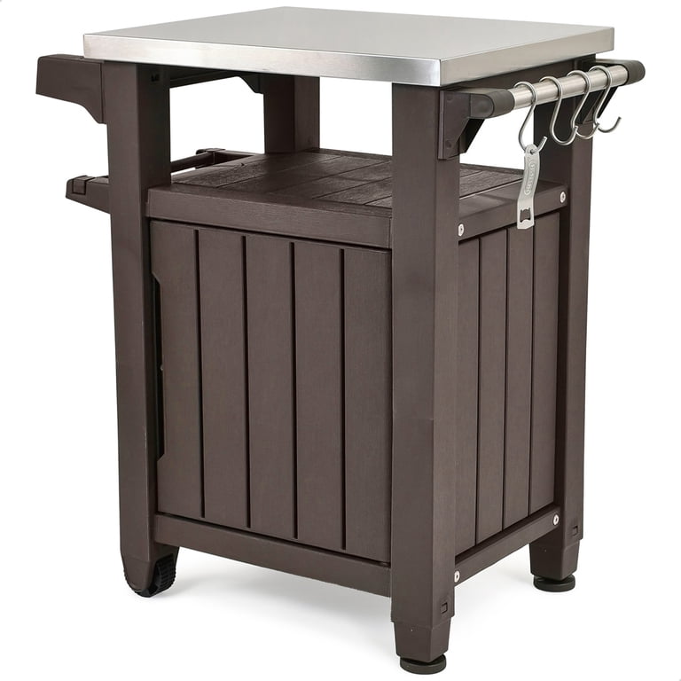 Keter Unity 40 Gal Patio Grilling Bar Cart, Brown photo 1