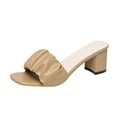 thumbnail image 3 of Women's Wide Width Block Heel Sandals, Ruched Faux Leather Slide Mules, Square Open Toe Casual Dress Shoes for Spring Summer, Multi-Color, 3 of 8