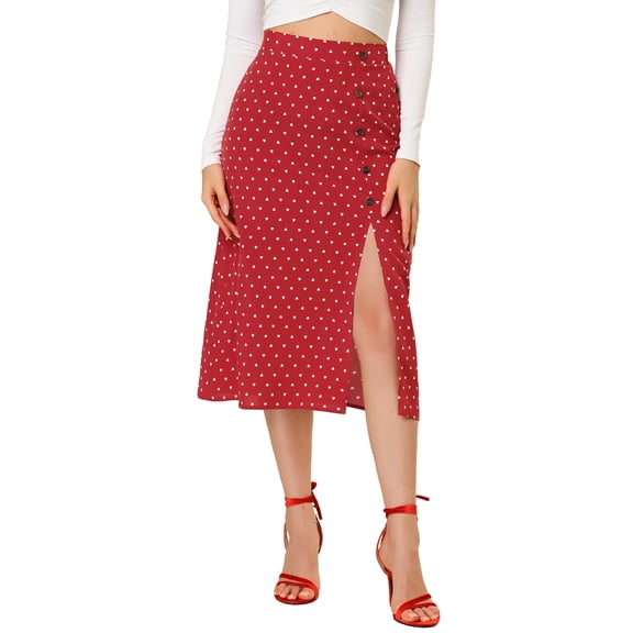 Allegra K Women's Button Decor Split Heart Printed Midi Pencil Skirt