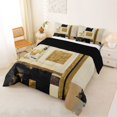 thumbnail image 3 of Castle Fairy Mid Century Gold Square Relief Full Size Comforter Sets 3-Piece,Abstract Textured Brush Splash Bedding Comforter Set,Black Cream,Reversible,1 Comforter and 2 Pillowcases, 3 of 6