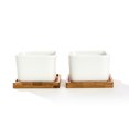 thumbnail image 2 of K-Cliffs Set of 2 White Square Ceramic Succulent  Pots with Bamboo Trays,  2 3.7L x 3.7W x 2.6H inches; Pot - 3.4L x 3.4W x 2.6H inches; Bamboo Saucer - 3.7L x 3.7W x 0.5H, 2 of 8