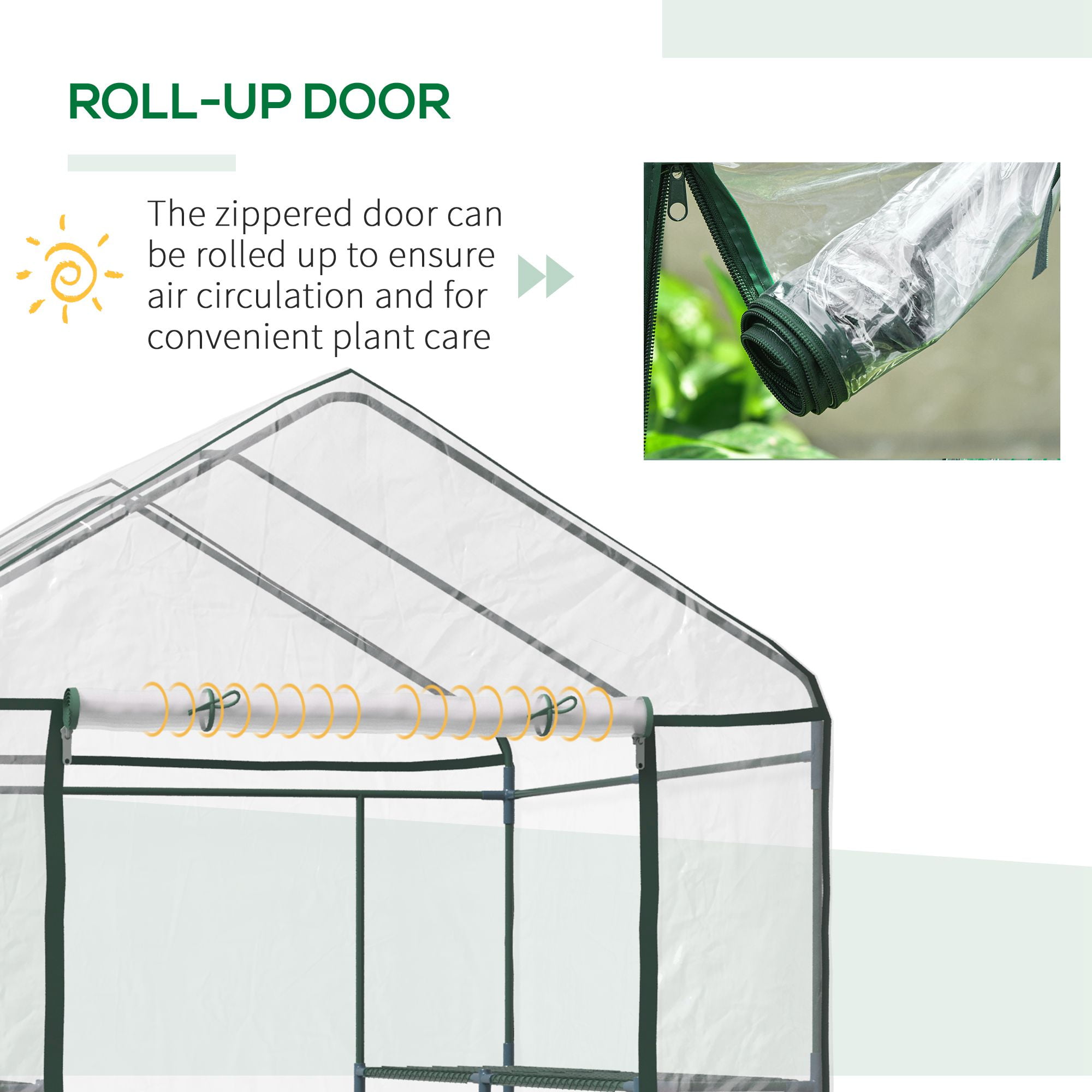 Outsunny 5' x 5' x 6' Mini Walk-in Greenhouse Kit, Portable Green House with 3 Tier Shleves, Roll-Up Door, and Weatherized Plastic Cover for Backyard Garden, Garden