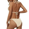 thumbnail image 5 of Women's String Two Piece Halter Top Triangle Bikini Set with Tie Side Bottom Sexy Swimsuit Bathing Suits Beige XL, 5 of 7