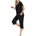 thumbnail image 4 of Annhoo Lounge Sets for Women Short Sleeve Casual Pleated Square Neck T Shirts and Capri Pants 2 Piece Loungewear, 4 of 7