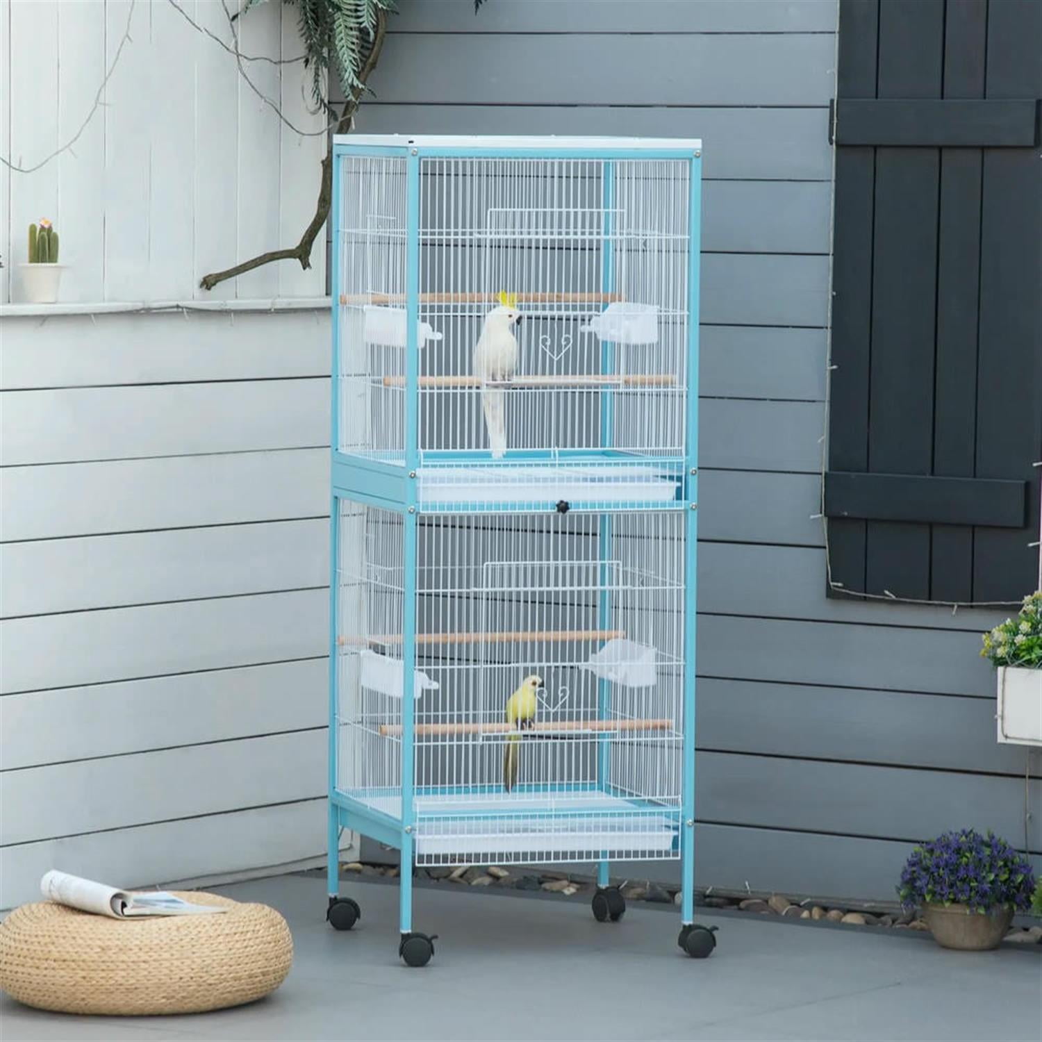 resenkos 55" Height 2 In 1 Flight Cage, Bird Cage with Rolling Stand for Parrots Conures Lovebird Cockatiel Parakeets, Blue