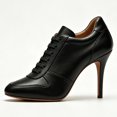 thumbnail image 2 of FSJ Women Closed Round Toe Sneaker Lace Up Stiletto Pumps Two Tone High Heels Size 13 Black, 2 of 4