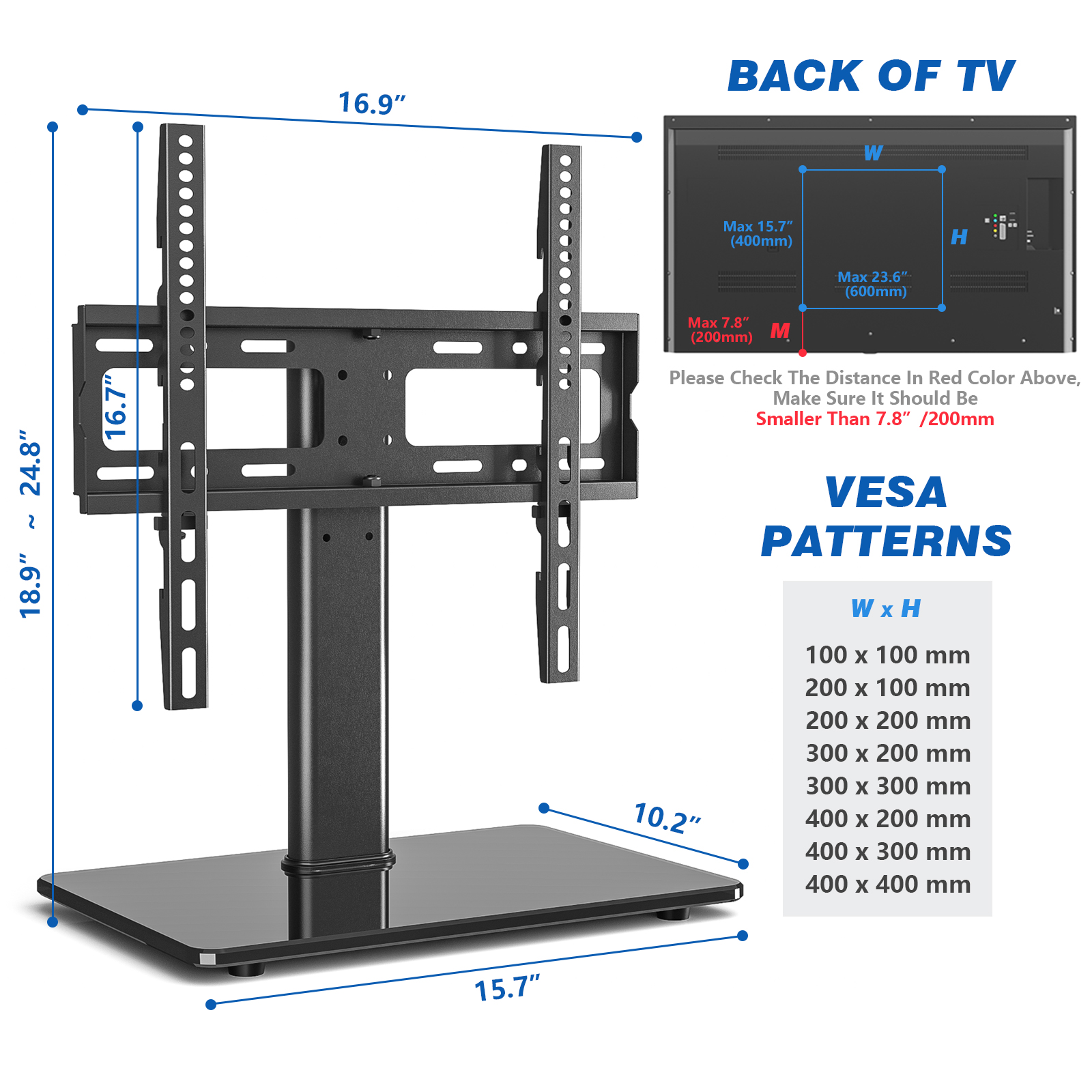 RTVR Modern Tabletop TV Mount Stand for 32-65 inch TVs, Black photo 3