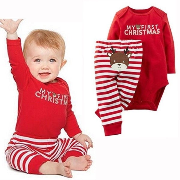 Christmas Newborn Infant Baby Romper Tops+Pants Christmas Deer Outfits Set