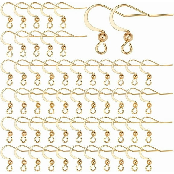 1 Box 100Pcs Real 18K Gold Plated French Earring Hooks Fish Hook Earrings Stainless Steel Ear Wires Ball Dot Earwires for Jewellery Making Women Adults DIY Dangle Earrings Crafts Supplies