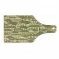 thumbnail image 1 of Retro Cutting Board, Hand Drawn Village Town Houses Pattern with Pyramidal Roofs, Decorative Tempered Glass Cutting and Serving Board, Wine Bottle Shape, Reseda Green Sand Brown, by Ambesonne, 1 of 1