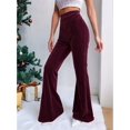 thumbnail image 6 of Women'S Velvet Elastic Waist Flare Leg Palazzo Long Pants Trousers Wine Red S, 6 of 9