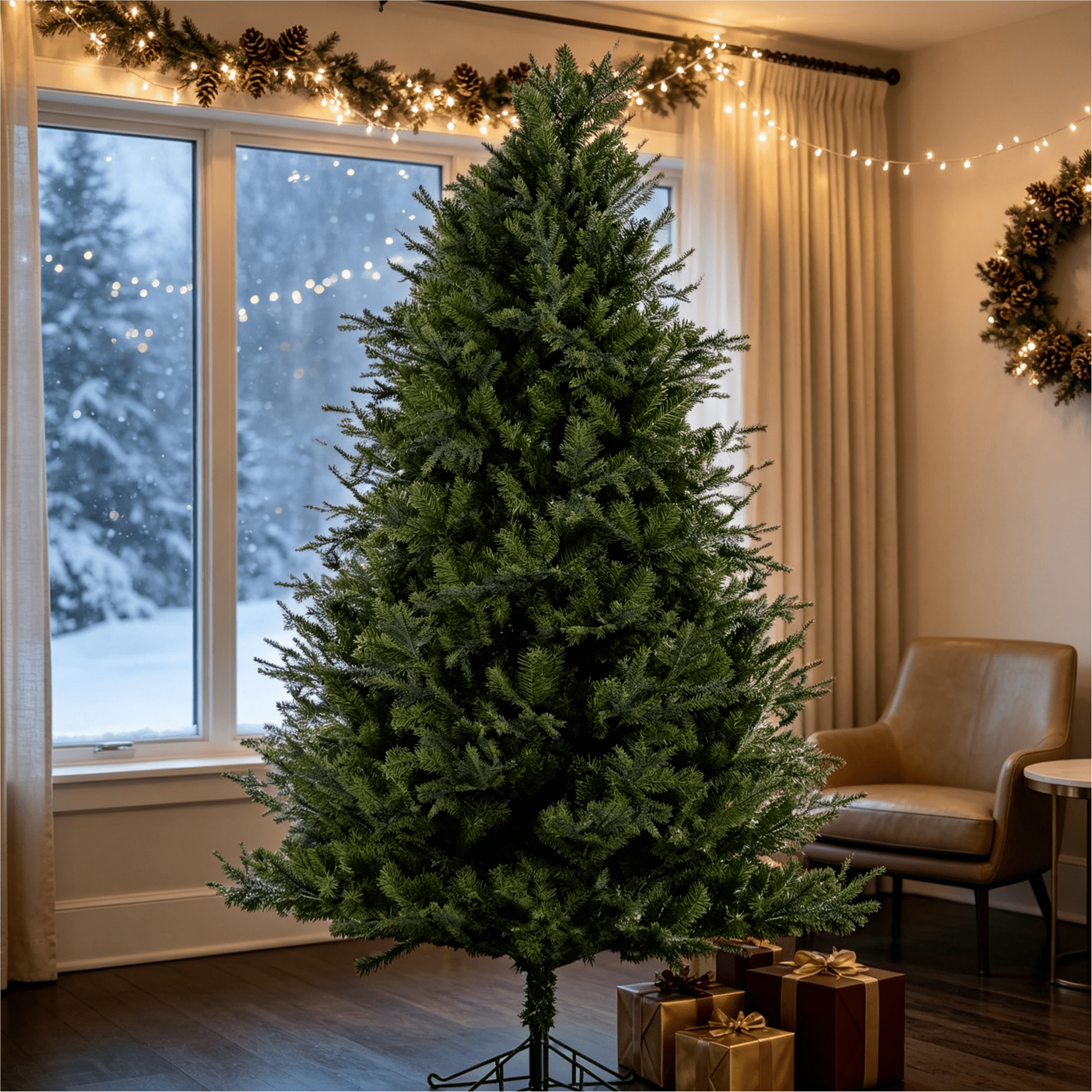 7 ft Realistic PE/PVC Hybrid Christmas Tree with Fresh Pine Scent, Full Shape Artificial Xmas Tree with Metal Stand, Green