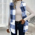 thumbnail image 7 of Htigea Fleece Plaid Vest for Women Sleeveless Button Front Cardigans Soft Comfy Homewear Casual Coats with Pockets Blue XXL, 7 of 7