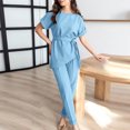 thumbnail image 2 of Birdeem Printemps et Été Femmes Élégant Bandage Uni Décontracté Manches Courtes Col Rond Blouses Hauts Ensembles Pantalons Longs, 2 of 12