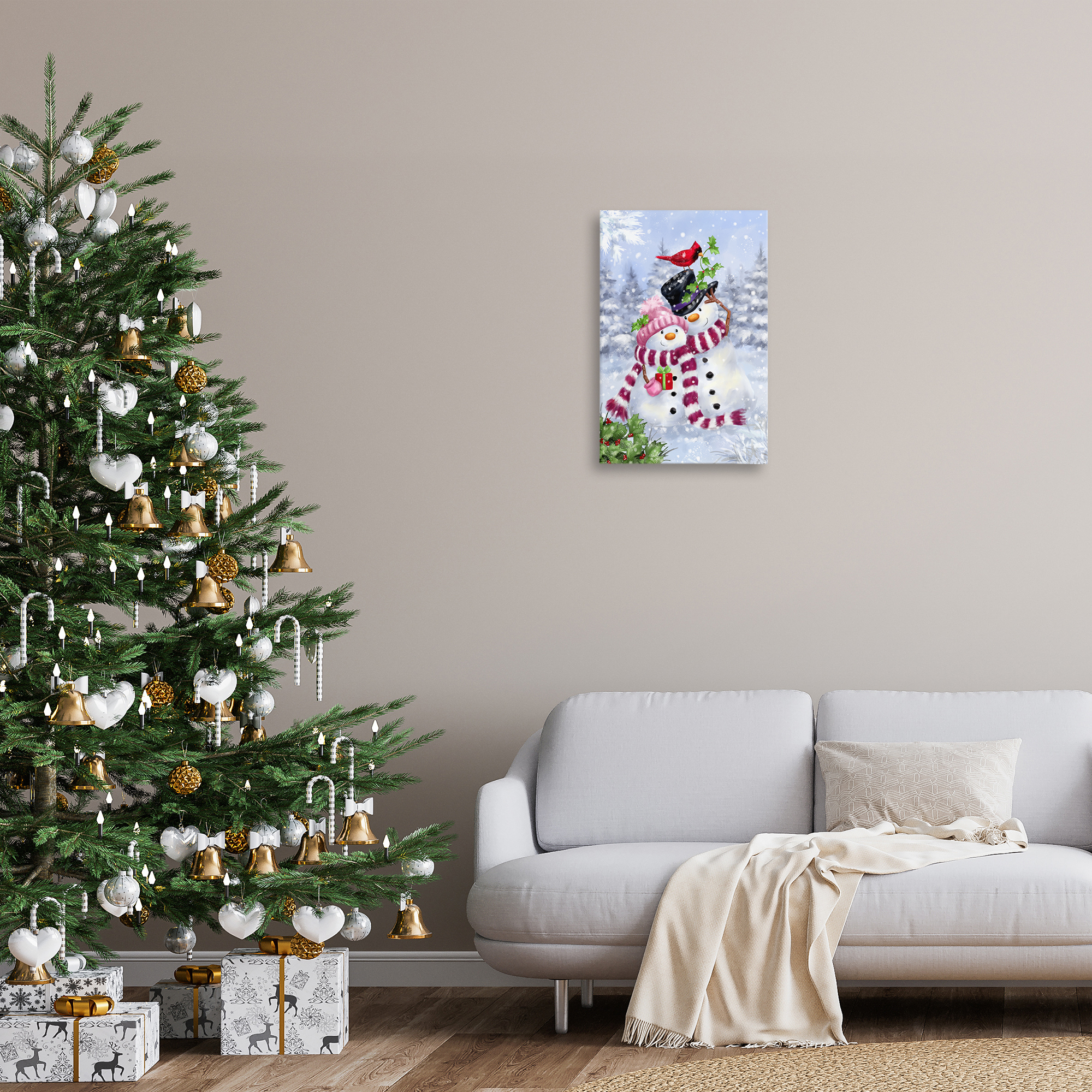 Stupell Industries Happy Snowman & Cardinal Holiday Painting Gallery Wrapped Canvas Art Prints Wall Art, 16 x 24