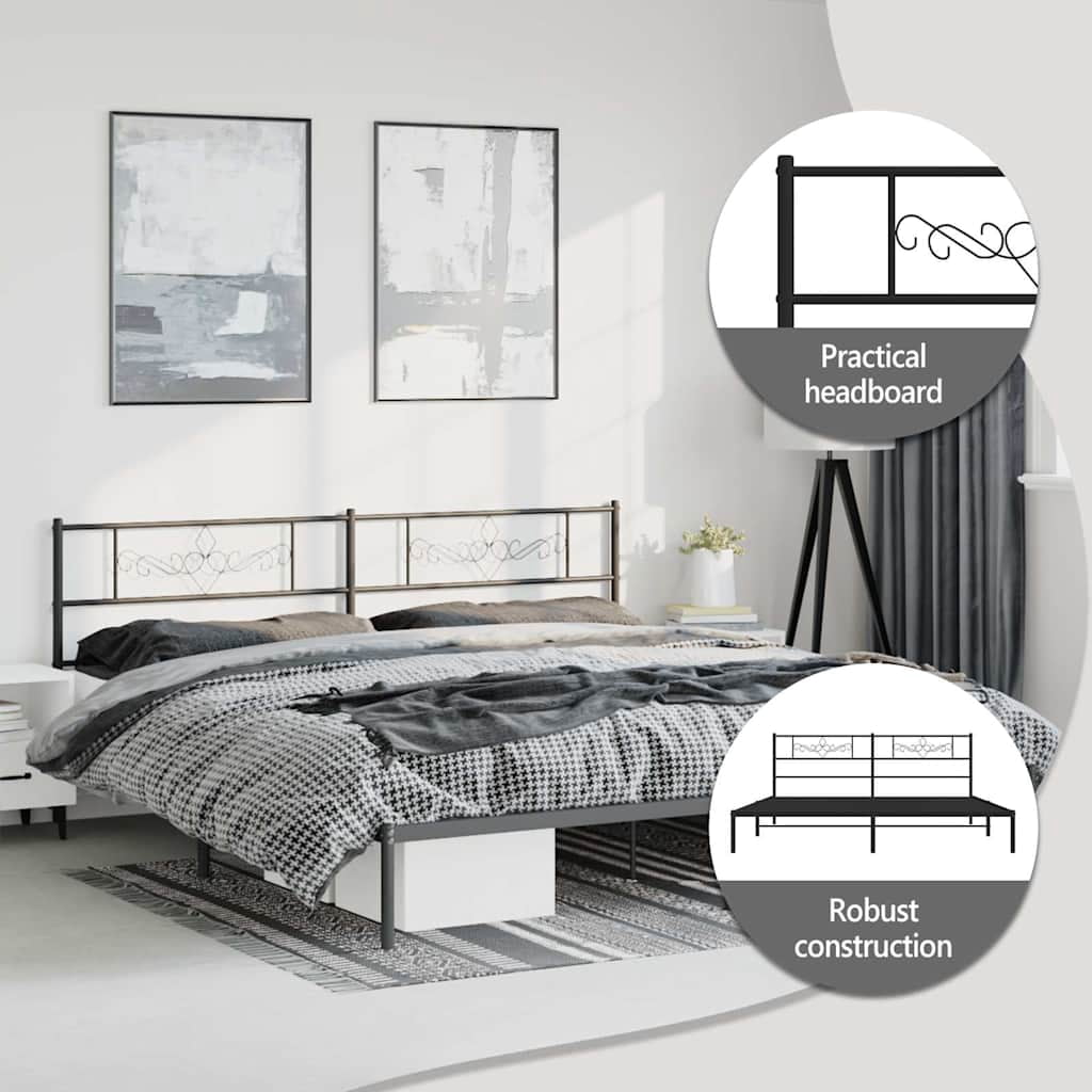vidaXL 12" Black King Size Metal Bed Frame with Headboard No Mattress