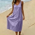 thumbnail image 4 of Dvprdro Button Front Linen Midi Dress for Women Crewneck Sleeveless Side Pockets Loose Fit A Line Solid Summer, 4 of 9