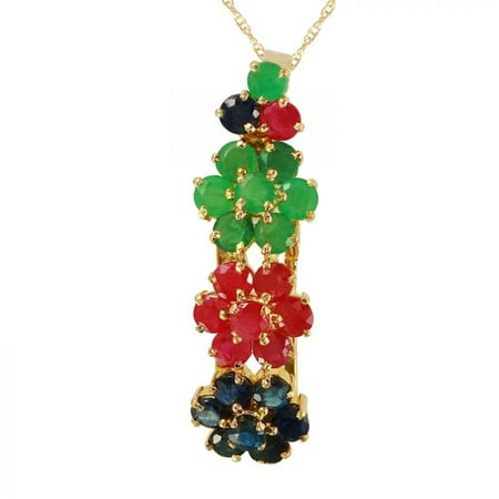 Foreli 3.12CTW Emerald, Ruby And Sapphire 14K Yellow Gold Necklace