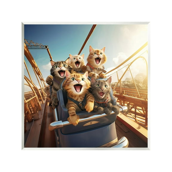 Stupell Industries Cats on Rollercoaster Animals & Insects Painting Unframed Art Print Wall Art, 12 x 12