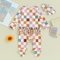 thumbnail image 3 of Bagilaanoe Newborn Baby Girls Boys One-pieces Checkerboard Long Sleeve Jumpsuit + Headband 3M 6M 12M 18M Infant Ruffled Romper Casual Clothing, 3 of 8