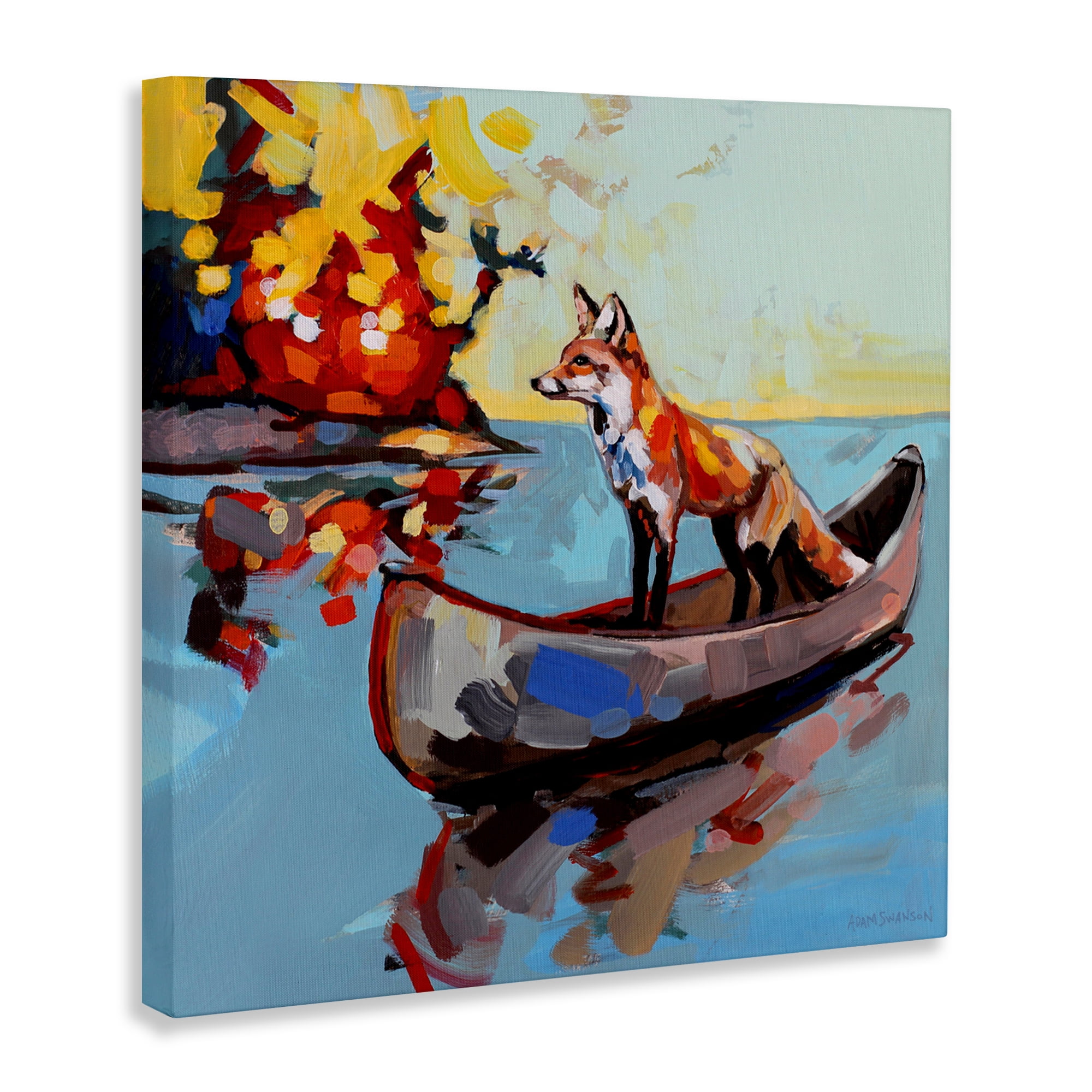 Fox's Voyage on Canoe Canvas Wall Art, design by Adam Swanson