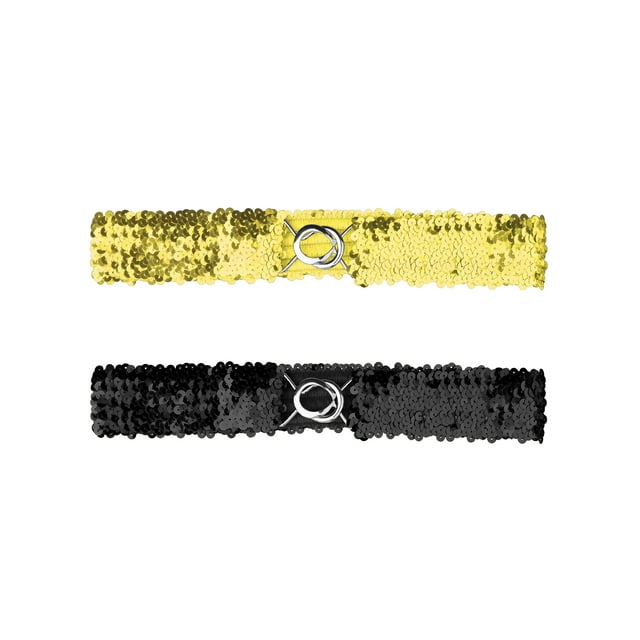 Cinturones elásticos delgados de 2 piezas para mujer INSPIRE CHIC con brillo y decoraciones de lentejuelas color dorado