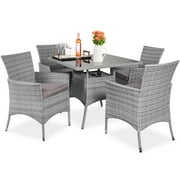 Best Choice Products 5-Piece Indoor Outdoor Wicker Patio Dining Table Furniture Set w/ Umbrella Cutout, 4 Chairs - Gray