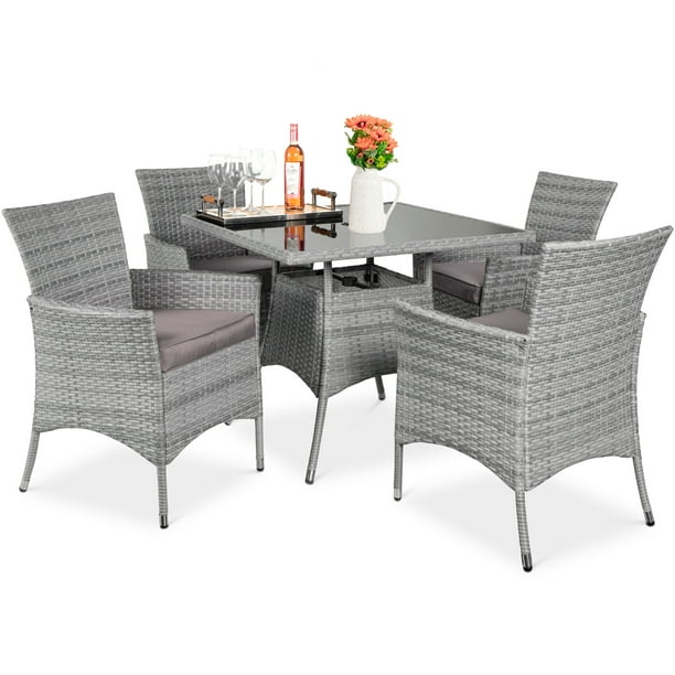 Best Choice Products 5 Piece Indoor Outdoor Wicker Patio Dining Table Furniture Set W Umbrella Cutout 4 Chairs Gray Com - Inside Patio Table And Chairs