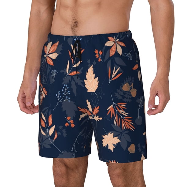 Balery Autumn Leaves With Blue Bañador para hombre, shorts de playa de secado rápido con entrepierna y forro de compresión-XX-Large
