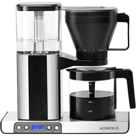 

LINSHUI 8 Cup Stainless Steel Programmable Coffee Maker with Timer - Drip Coffee Machine with Glass Carafe - Polished Silver - 40 Oz - 1.2L