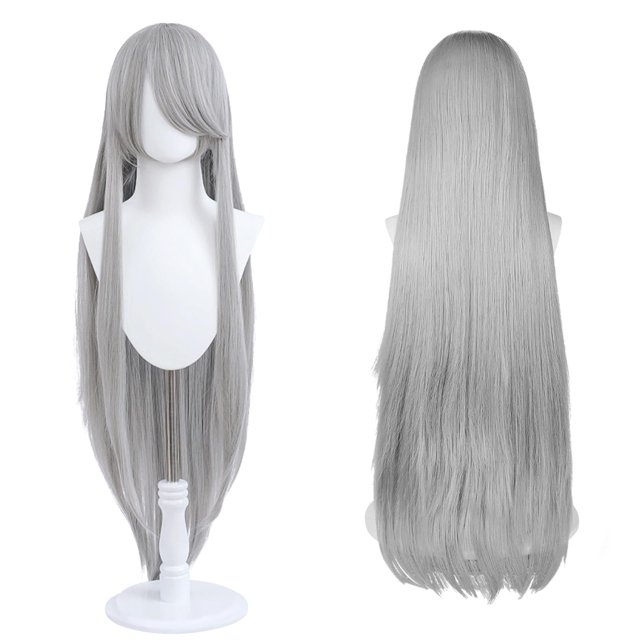 Peluca larga UTIEHD de 100 cm, gris plateado, para cosplay de anime