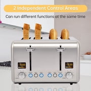 Toaster 4 Slice, Stainless Steel Bread Toaster with 2 Colorful LCD Display, 7 Shade Settings,1800W, Silver Metallic