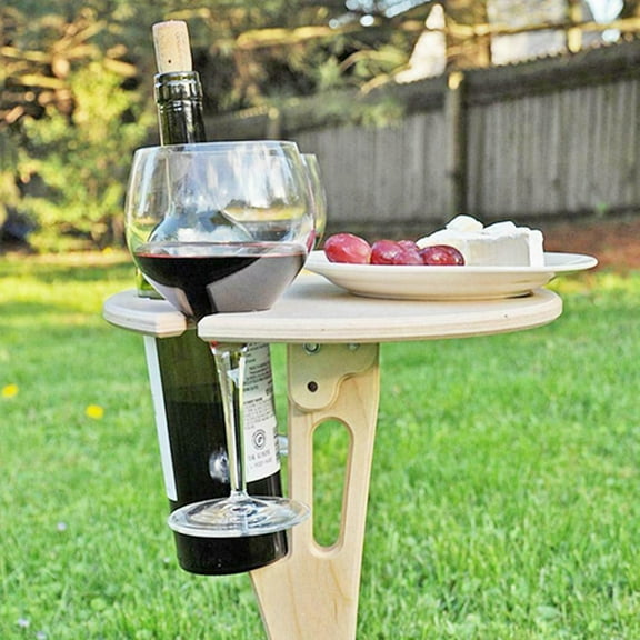 AREALER Portable Folding Wooden Wine Table Wine Glass Holder for Beach Backyard Picnic Party