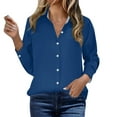 thumbnail image 4 of UAMVSH Work Shirts for Women Casual Button down Long Sleeve Dressy Tops Trendy Solid Color Lapel V-Neck Business Office Blouses(Medium,Blue), 4 of 5