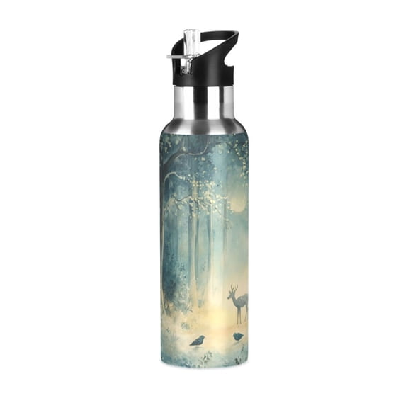 Yayeee 20oz Insulated Water Bottle Double Wall Stainless Steel with Flip Straw Lid, Night Forest Scene