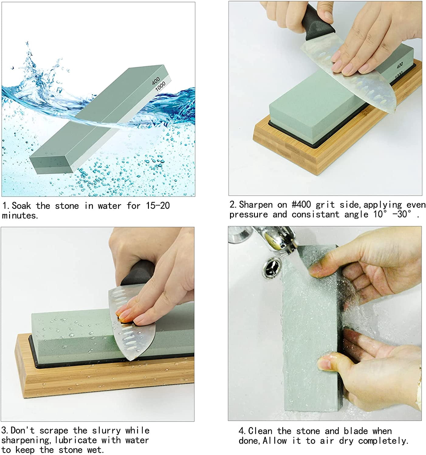 Weswose Knife Sharpening Whetstone Set - 11-Piece Professional Knife Sharpener Kit with Dual Grit 400/1000 & 3000/8000 Sharpening Stones, Bamboo Base, Leather Strop, and Polishing Compound