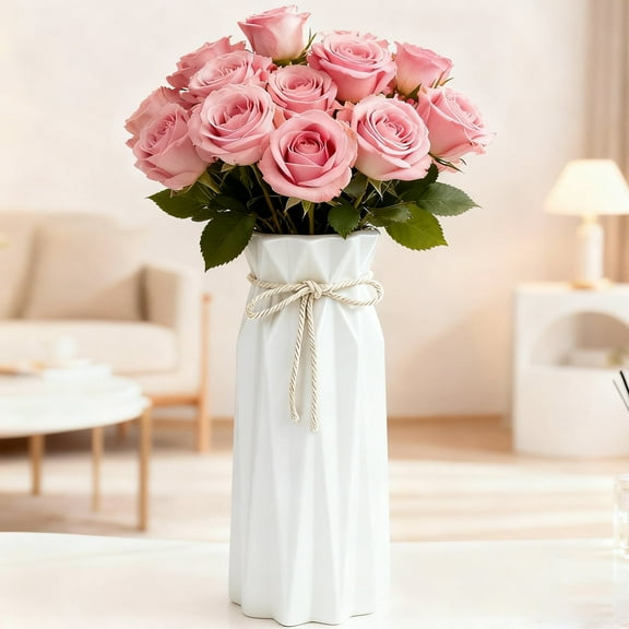 Farcauo Ceramic White Vase Flower Vase for Home Decor Modern Style 9.5 inch Tall Vase for Table Shelf Home Decor Vase for Fireplace Bedroom Kitchen Living Room Wedding Office Desk Birthday Gifts