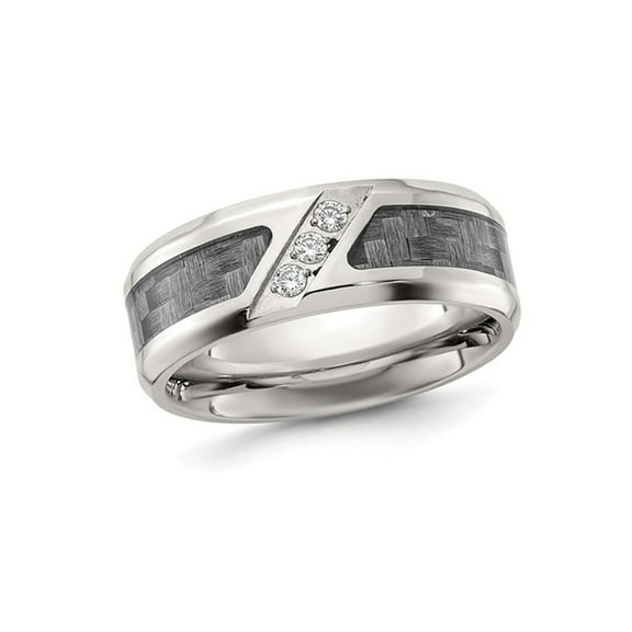 Gem & Harmony Mens Stainless Steel Carbon Fiber Band Ring with Cubic Zirconia (CZ)s for Men