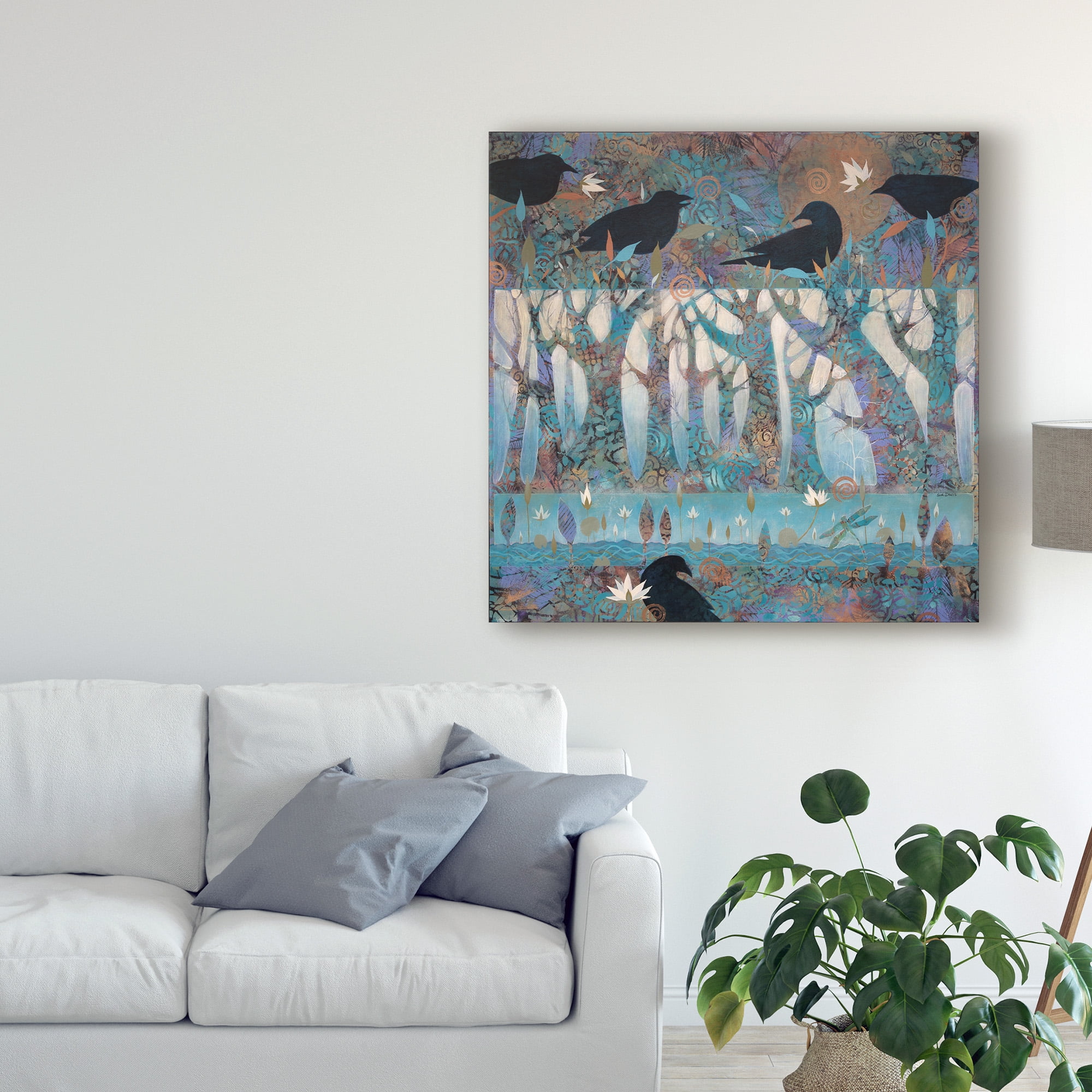 Trademark Fine Art 'Crows and Waterlilies' Canvas Art by Sue Davis